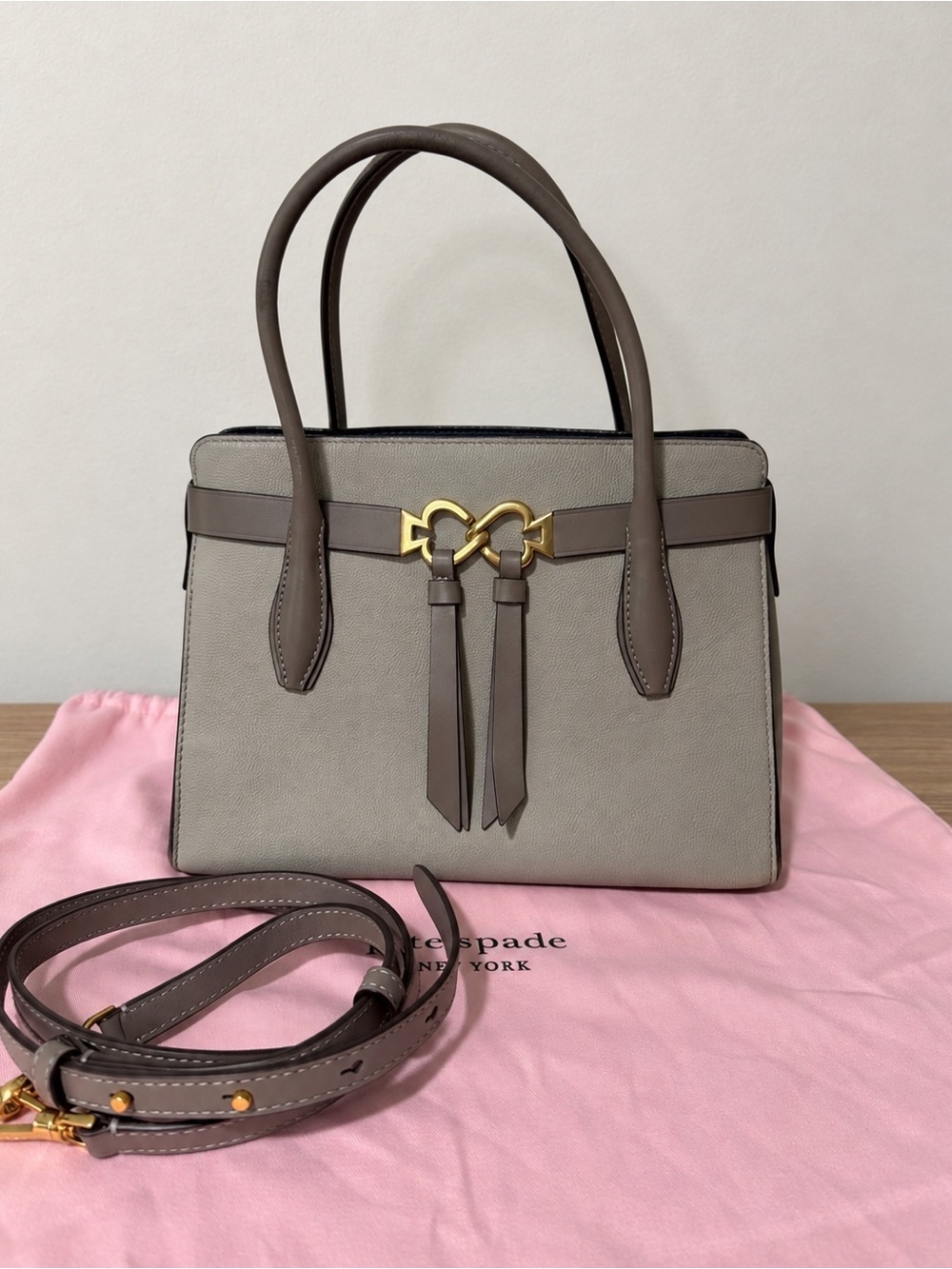 Kate Spade Toujours Medium Satchel Taupe Gray Leather Crossbody